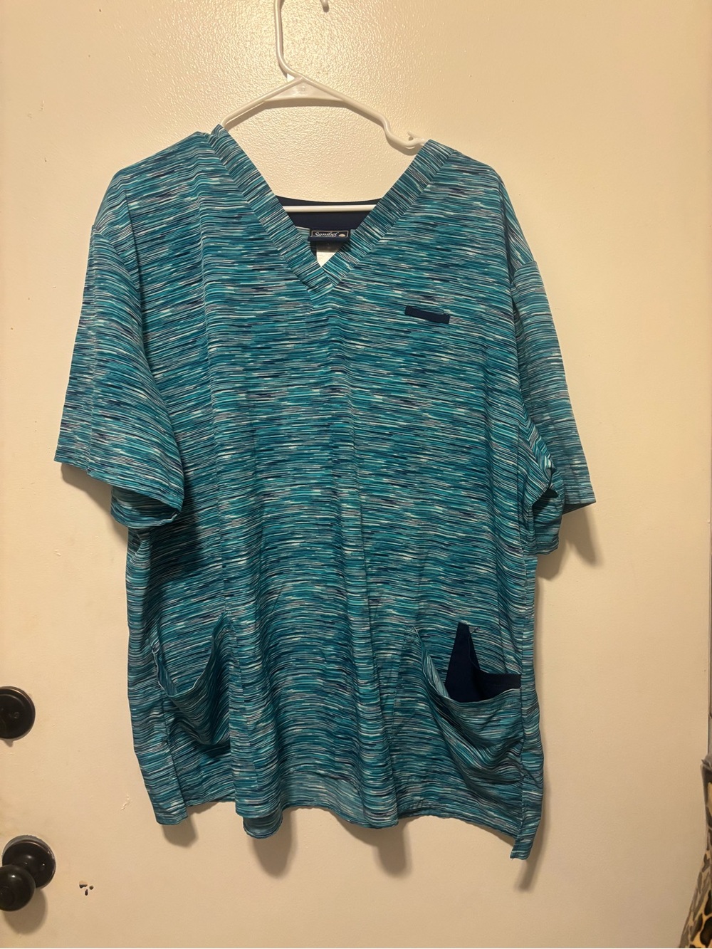 Space-Dyed Teal V-Neck Short Sleeve Top - Unknown Brand